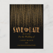 Save the Date in einer goldenen Dusche und Schwarz