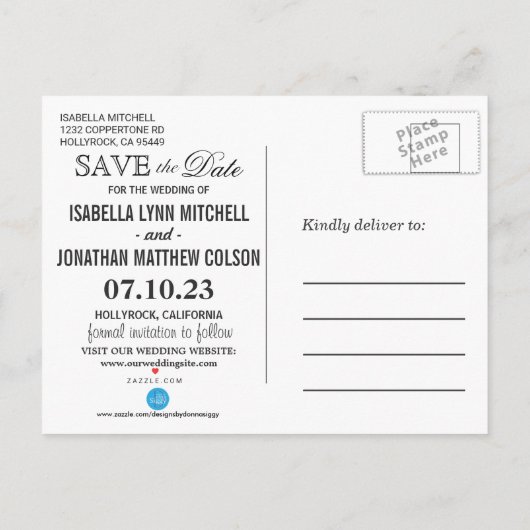 Save the Date in einer Silver Light Dusche und Sch Ankündigungspostkarte (Rückseite)