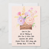 Save the Date in Peach-Blume und rustikale Gestalt Einladung (Vorderseite)