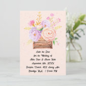 Save the Date in Peach-Blume und rustikale Gestalt Einladung (Stehend Vorderseite)