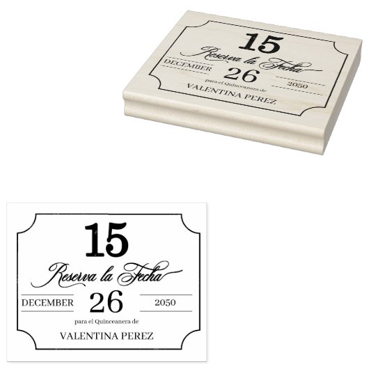 Save the Date in Spanischer Sprache für Quinceaner Gummistempel (Stempel)