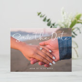 Save the Date in White Handwriting 2 Foto Ankündigung (Stehend Vorderseite)