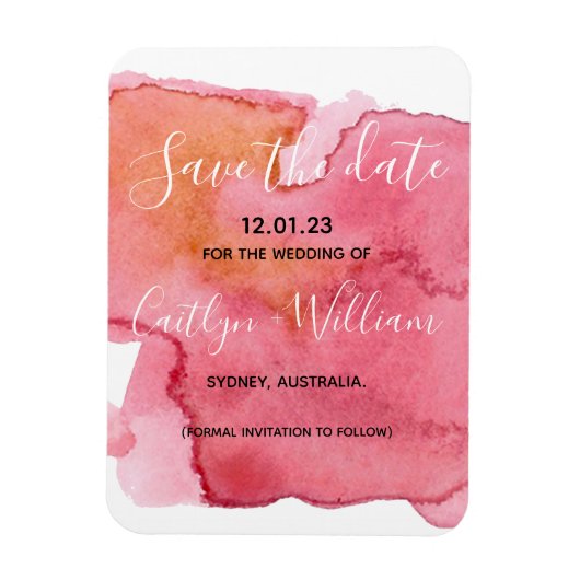 Save the Date Individuelle Name Watercolor Pink Bo Magnet (Vertikal)