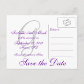 Save the Date, Initial, Monogramm, Schwarz, Lila Ankündigungspostkarte (Rückseite)