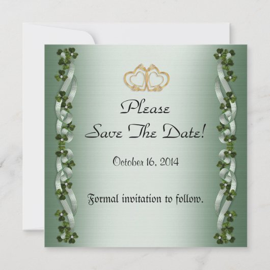 Save the Date irische Hochzeitsbügel und Kleeblätt Einladung (Rückseite)