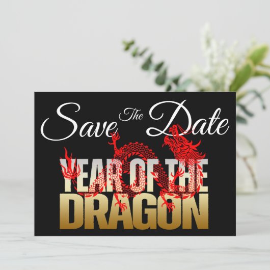 Save the Date Jahr der Drachenhochzeit Einladung (Stehend Vorderseite)