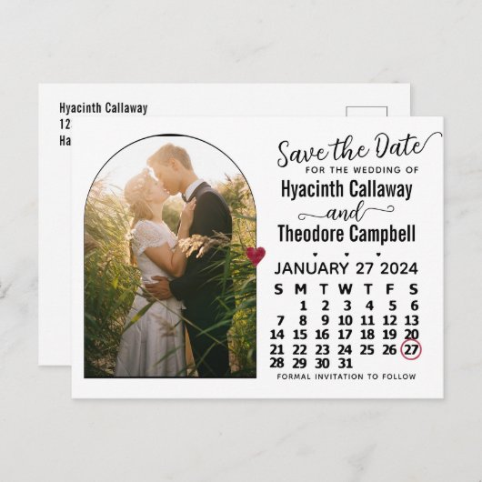 Save the Date Januar 2024 Kalender Anlaufzeit Foto Einladungspostkarte (Vorne/Hinten)