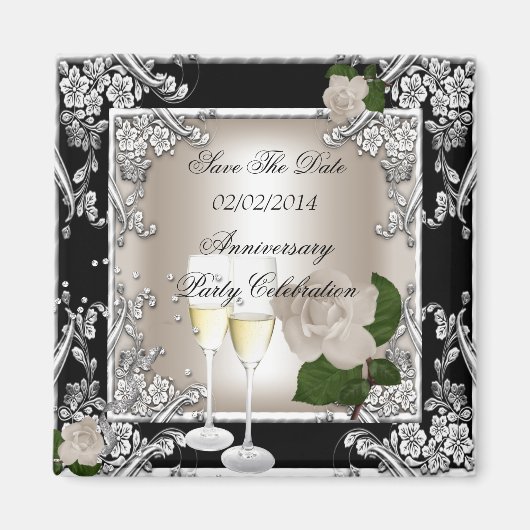 Save the Date Jubiläum Hochzeitscreme Schwarz Magnet (Vorne)