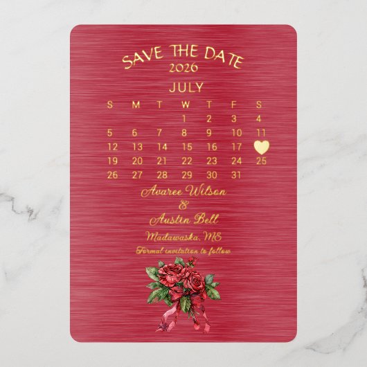 Save the Date Juli 2026 Hochzeit Folieneinladung (Vorderseite)