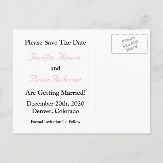 Save the Date Jumbo-Schneeflocke (rosa / weiß) Ankündigungspostkarte (Rückseite)