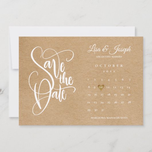 Save the Date Kalender Gold Herz Rustikale Kraft (Vorderseite)