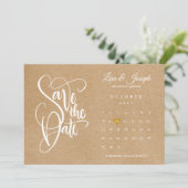 Save the Date Kalender Gold Herz Rustikale Kraft Einladung (Stehend Vorderseite)