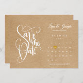 Save the Date Kalender Gold Herz Rustikale Kraft Einladung (Vorne/Hinten)