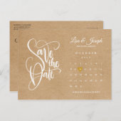 Save the Date Kalender Gold Herz Rustikale Kraft Postkarte (Vorne/Hinten)
