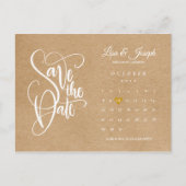 Save the Date Kalender Gold Herz Rustikale Kraft Postkarte (Vorderseite)