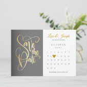 Save the Date Kalender Gold Liebe Herz (Stehend Vorderseite)