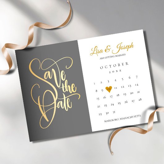 Save the Date Kalender Gold Liebe Herz Magneteinladung