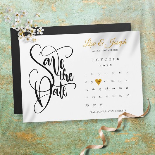 Save the Date Kalender Gold Liebe Herz Magneteinladung