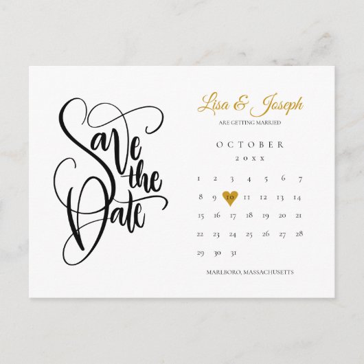 Save the Date Kalender Gold Liebe Herz Postkarte (Vorderseite)