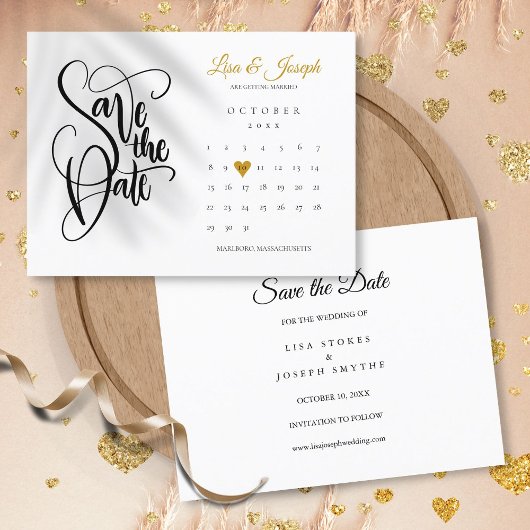 Save the Date Kalender Gold Liebe Herzstück Postka Ankündigungspostkarte