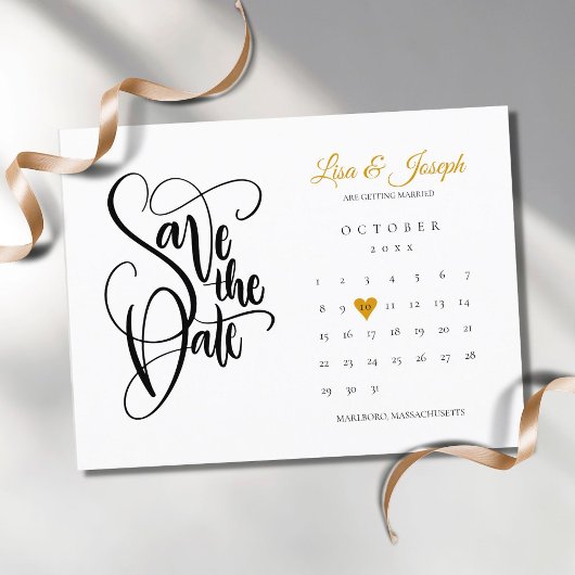 Save the Date Kalender Gold Liebe Herzstück Postka Ankündigungspostkarte