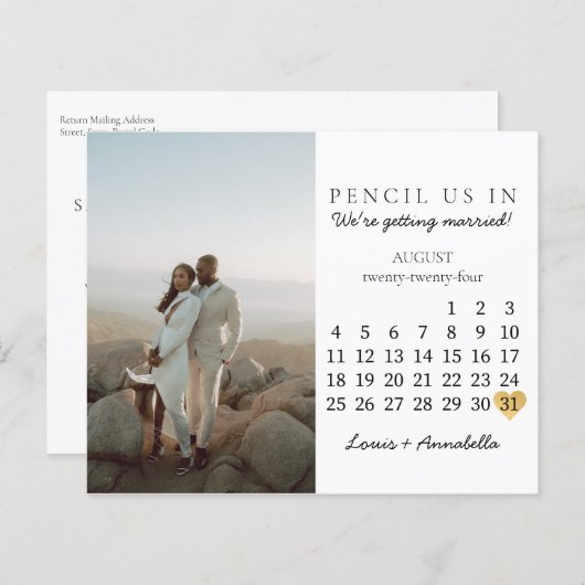 Save the Date Kalender Herz August 2024 Monat (Vorne/Hinten)