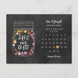 Save the Date Kalender Herz Mason Jar Chalkboard Postkarte