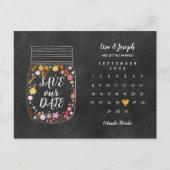 Save the Date Kalender Herz Mason Jar Chalkboard Postkarte (Vorderseite)