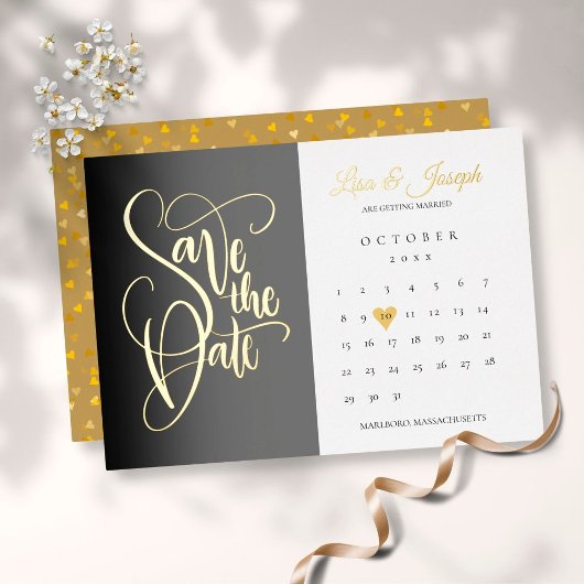 Save the Date Kalender Liebe Herz Gold Folieneinladung