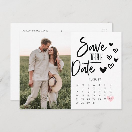 Save the Date Kalender Postkartenhandgezeichnete H Ankündigungspostkarte (Vorne/Hinten)