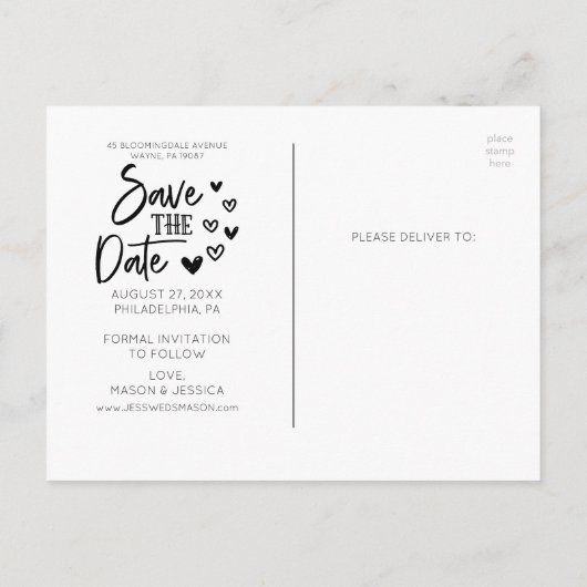 Save the Date Kalender Postkartenhandgezeichnete H Ankündigungspostkarte (Rückseite)