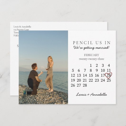 Save the Date Kalender Rose Februar 2023 Postkarte (Vorne/Hinten)