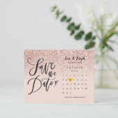 Save the Date Kalender Rose Gold Glitzer Ombre Ankündigungspostkarte (Stehend Vorderseite)