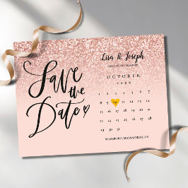 Save the Date Kalender Rose Gold Glitzer Ombre Ankündigungspostkarte