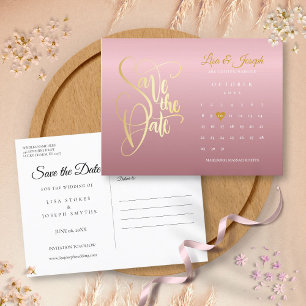 Save the Date Kalender Rose Goldene Chic Liebe Her Ankündigungspostkarte