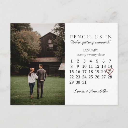 Save the Date Kalender Rose Herzstück Jan 2023 Mon Postkarte (Vorderseite)