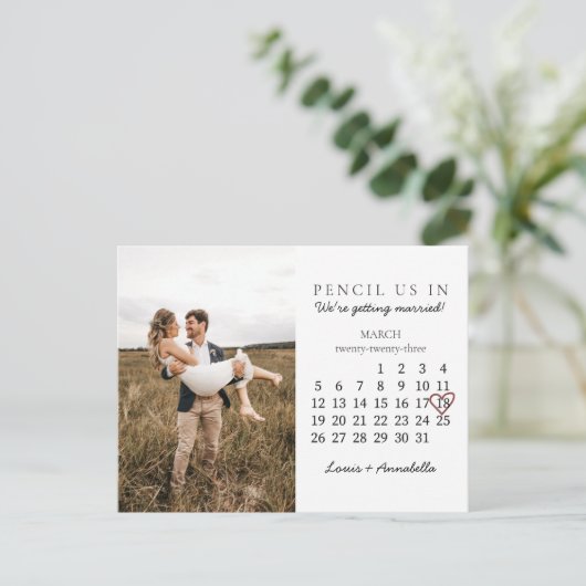 Save the Date Kalender Rose Herzstück März 2023 Mo Postkarte (Stehend Vorderseite)