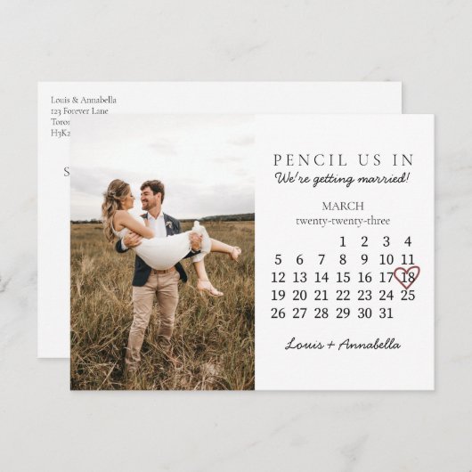 Save the Date Kalender Rose Herzstück März 2023 Mo Postkarte (Vorne/Hinten)