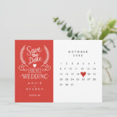 Save the Date Kalender Rote Liebe Herz Einladung (Stehend Vorderseite)