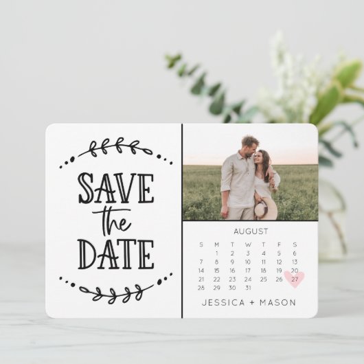 Save the Date Kalender Rustikal Gezeichnet Karte (Stehend Vorderseite)