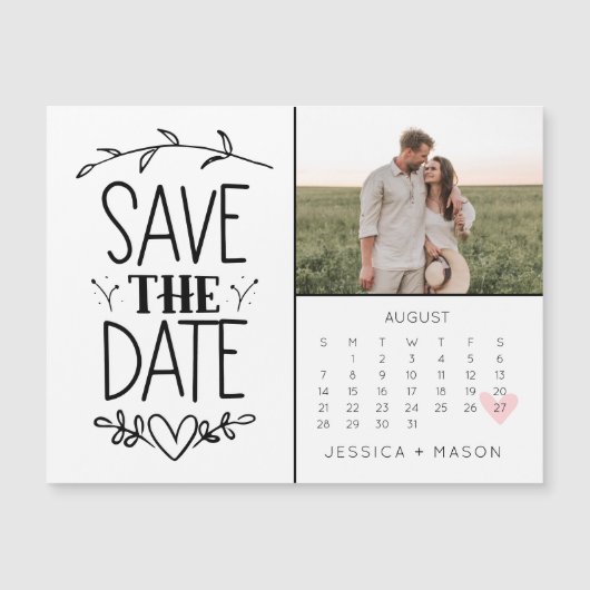 Save the Date Kalender Rustikal Gezeichnet Magnet (Vorderseite)