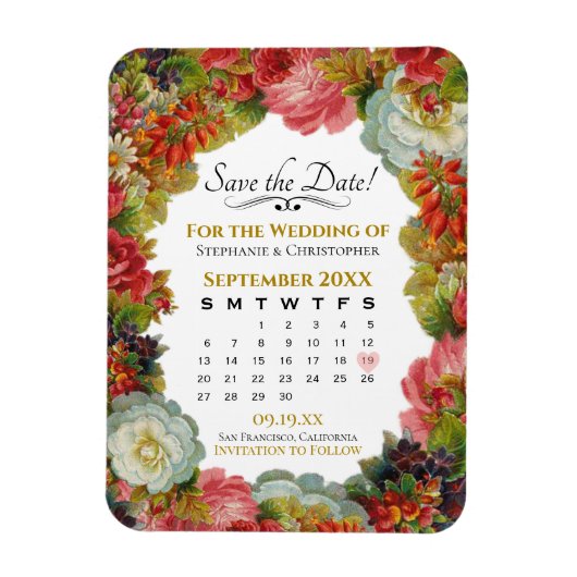 Save the Date Kalender Rustikale Herbstblumenhochz Magnet (Vertikal)