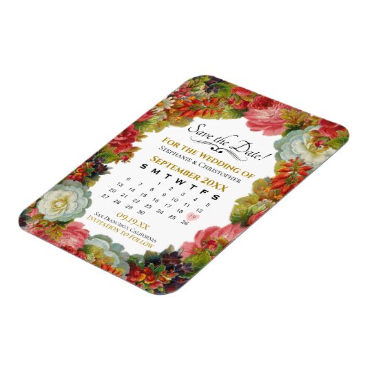 Save the Date Kalender Rustikale Herbstblumenhochz Magnet (Linke Seite)