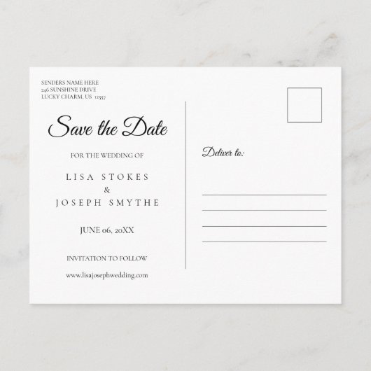 Save the Date Kalender Rustikales Holz Goldenes He Ankündigungspostkarte (Rückseite)