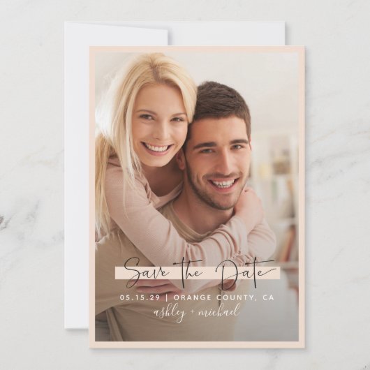 Save the Date Kalligrafie Foto Blush Wedding Einladung (Vorderseite)