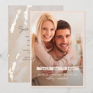Save the Date Kalligrafie Foto Blush Wedding Einladung