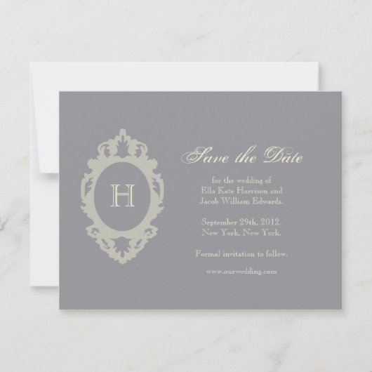 Save the Date // Karkohle & Creme Monogramm (Vorderseite)