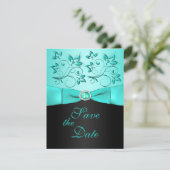Save the Date Karte Aqua und Black Floral II (Stehend Vorderseite)