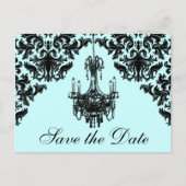 Save the Date Karte Blau, schwarzer Kronleuchter (Vorderseite)