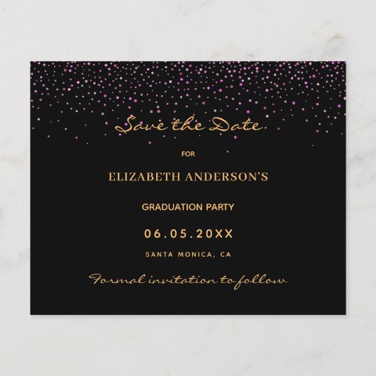 Save the Date Karte der Black lila Graduation Part (Rückseite)